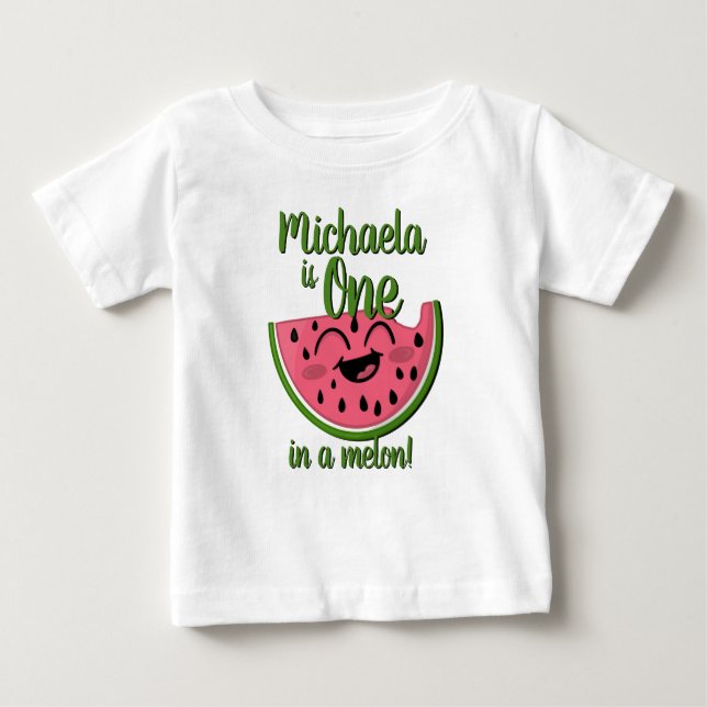One in a Melon Watermelon Cute First Birthday Baby T-Shirt (Front)
