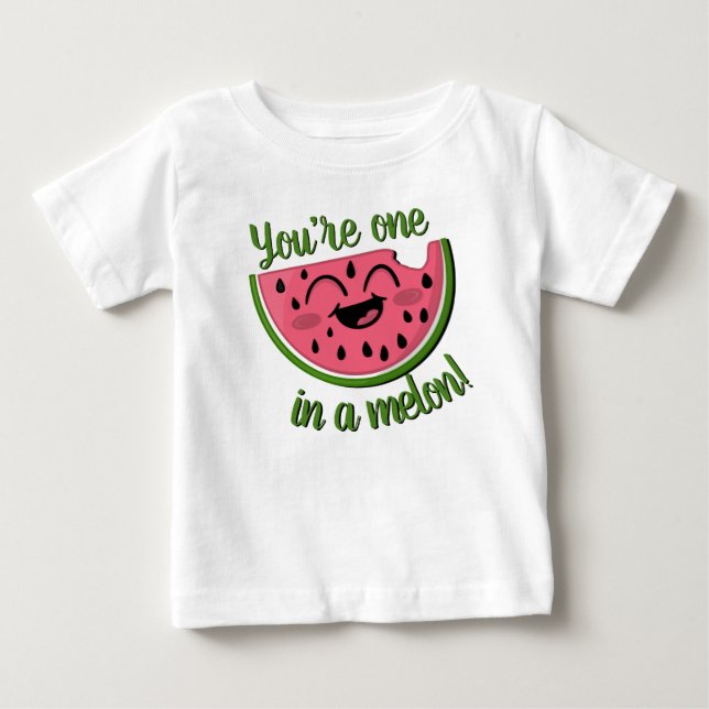 One in a Melon Watermelon Cute Pink Green Pun Baby T-Shirt (Front)