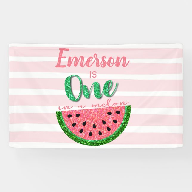 One in a Melon Watermelon First Birthday Banner (Horizontal)