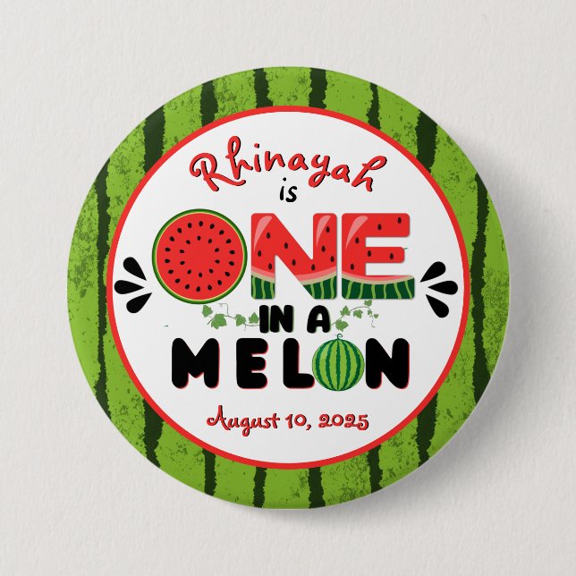 ONE in a Melon Watermelon First Birthday Candy Tin 7.5 Cm Round Badge (Front)