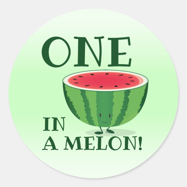 One in a Melon Watermelon First Birthday Cartoon Classic Round Sticker (Front)