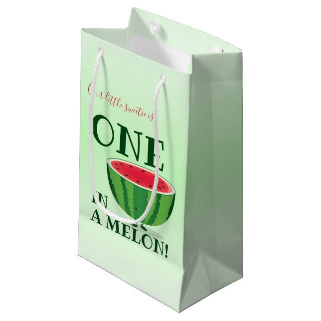 One in a Melon Watermelon First Birthday Cartoon Small Gift Bag (Front Angled)
