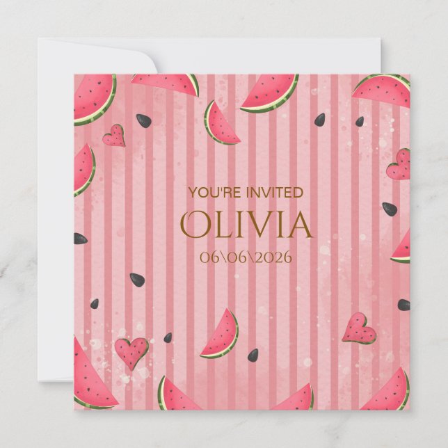 One in a Melon Watermelon First Birthday Invitatio Invitation (Front)