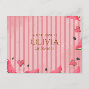 One in a Melon Watermelon First Birthday Invitatio Postcard