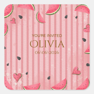 One in a Melon Watermelon First Birthday Invitatio Square Sticker