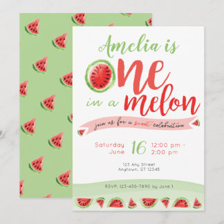 One in a Melon Watermelon First Birthday Invite
