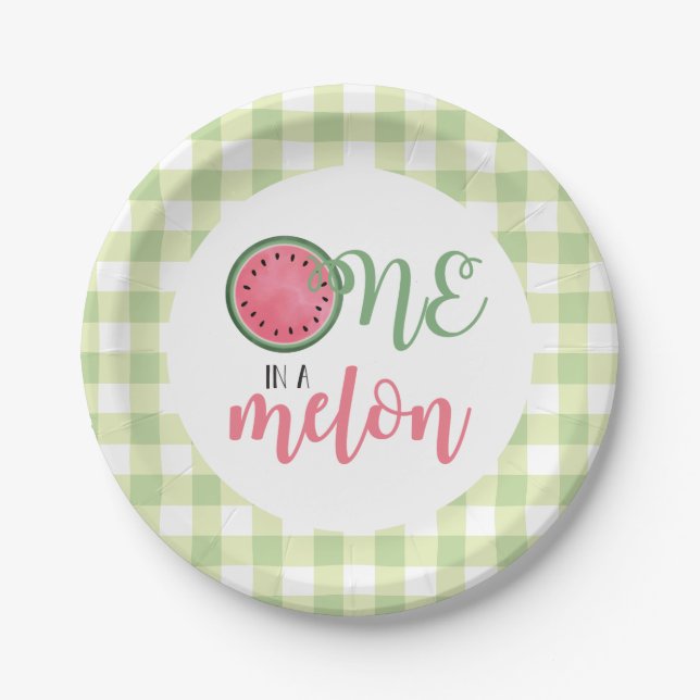 One in a Melon Watermelon First Birthday Paper Pla Plate (Front)