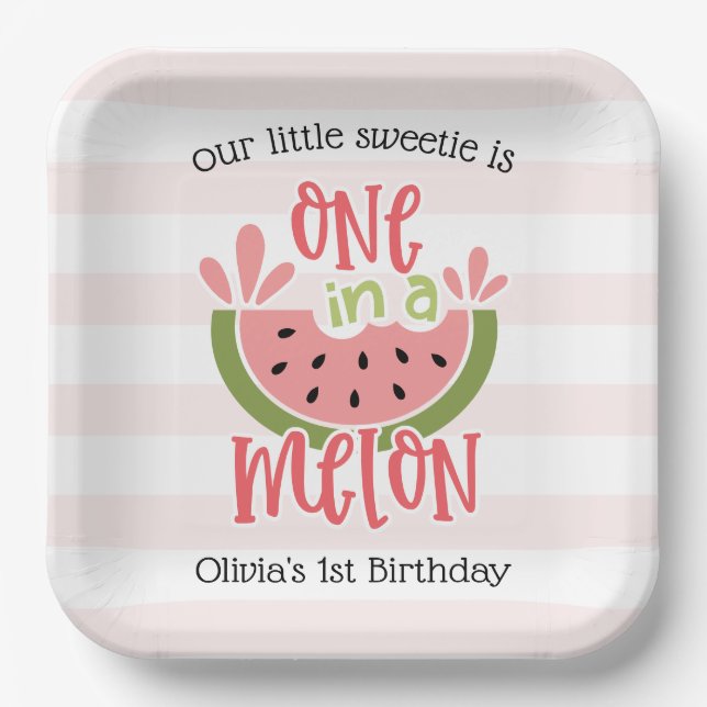 One In A Melon Watermelon First Birthday Paper Plate (Front)