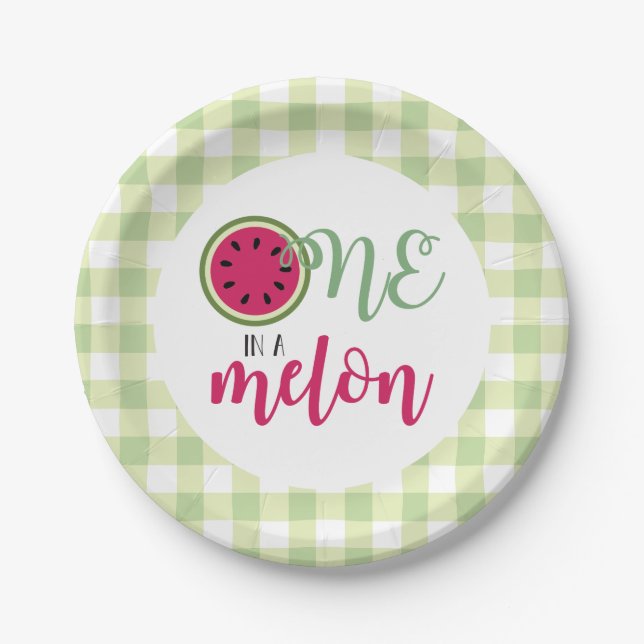 One in a Melon Watermelon First Birthday Paper Plate (Front)