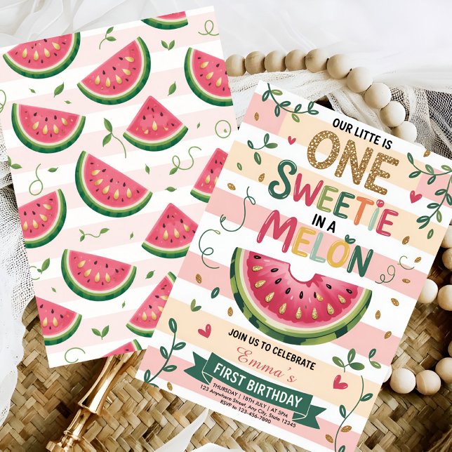 One in a Melon Watermelon First Birthday Party Invitation (Creator Uploaded)