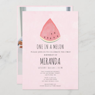 One in a Melon Watermelon First Birthday Party Invitation