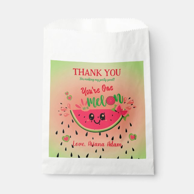 One In A Melon Watermelon First Girl's Birthday  Favour Bags (Front)