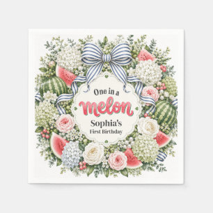 One in a Melon Watermelon Floral Wreath Napkin