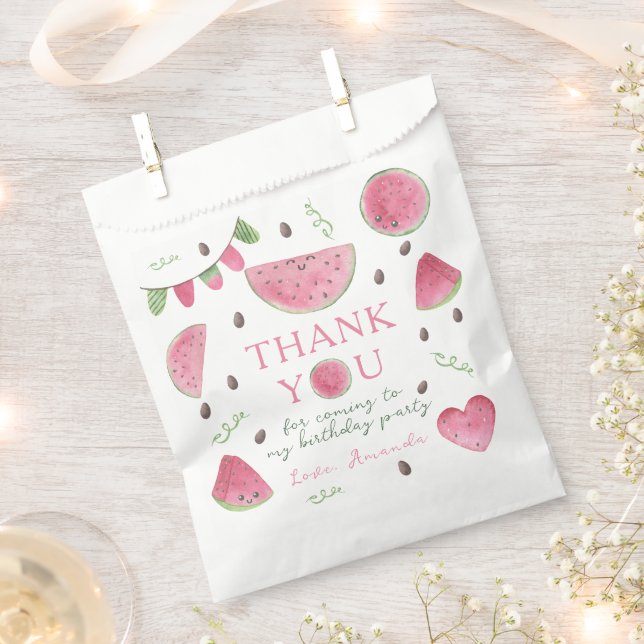 One in a Melon Watermelon Girl Birthday thank you Favour Bags (Clipped)