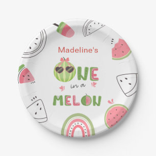 One in a Melon Watermelon Girl Fun 1st Birthday Paper Plate