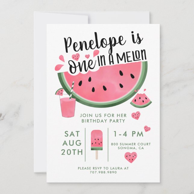 One In A Melon Watermelon Kid' Birthday Invitation (Front)