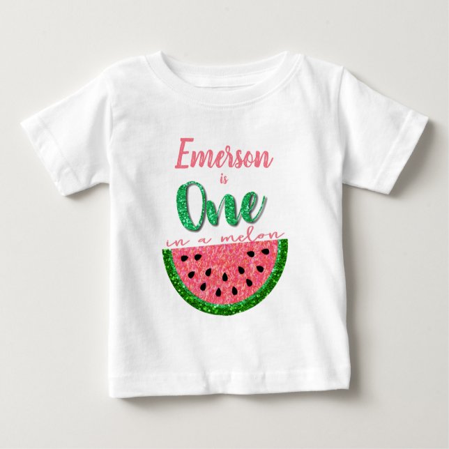 One in a melon, Watermelon onsie, Birthday tutu Baby T-Shirt (Front)