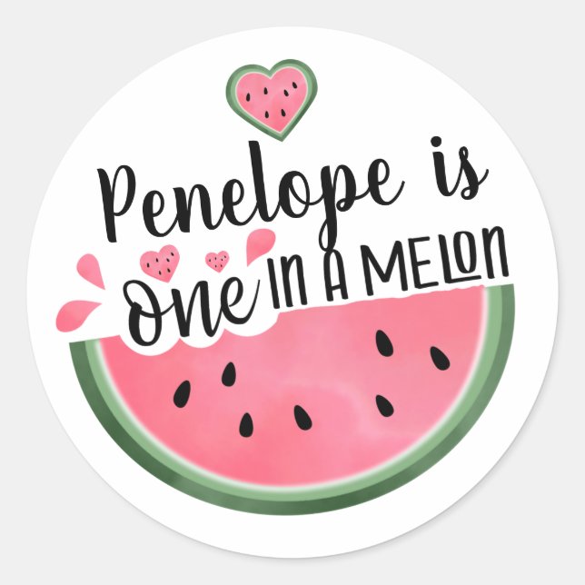 One In A Melon Watermelon Personalised Birthday Classic Round Sticker (Front)