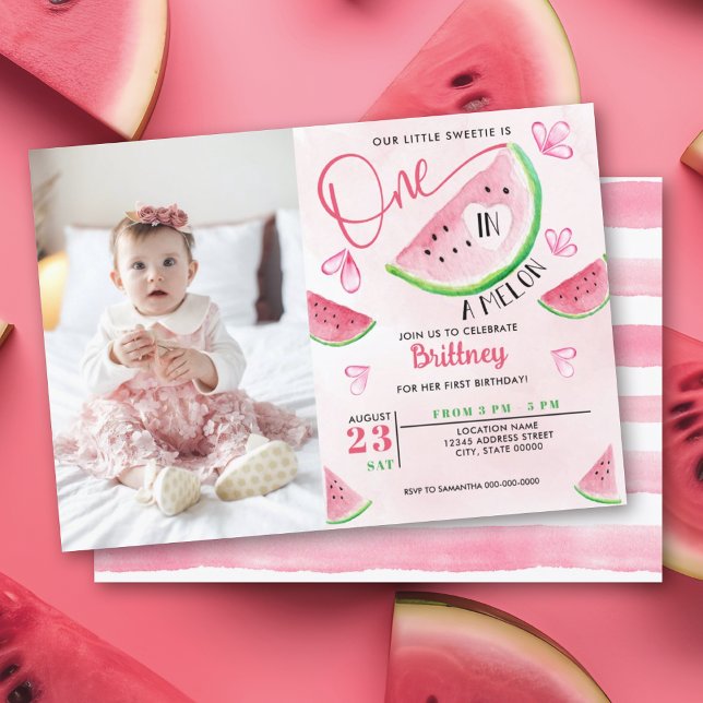 One in a Melon Watermelon Photo Birthday Invitation (Creator Uploaded)