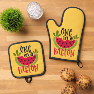 One in a Melon Watermelon Pun Oven Mitt & Pot Holder Set
