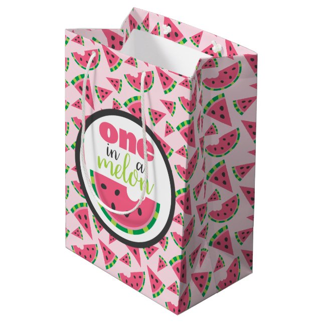One in a Melon Watermelon Slices & Blush Pink Medi Medium Gift Bag (Back Angled)