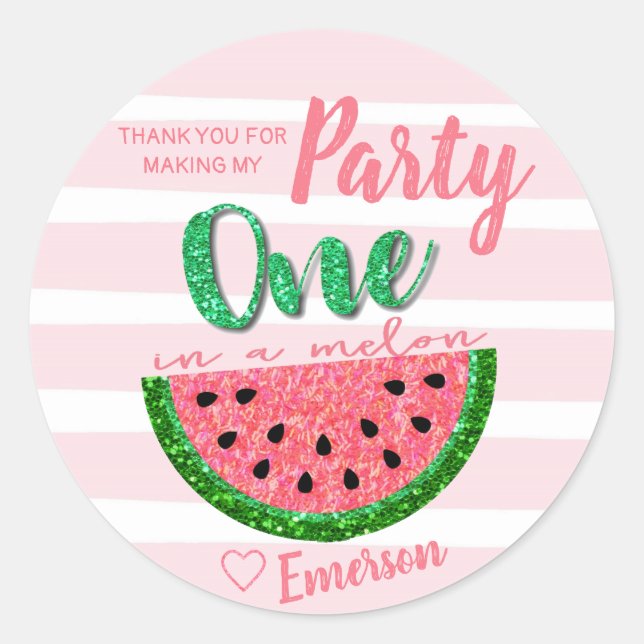 One in a melon, Watermelon Sticker Label Thank You (Front)