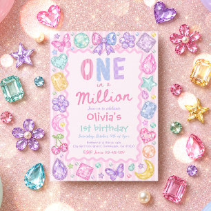 One In A Million Whimsical Gem Jewel 1st Birthday Invitation