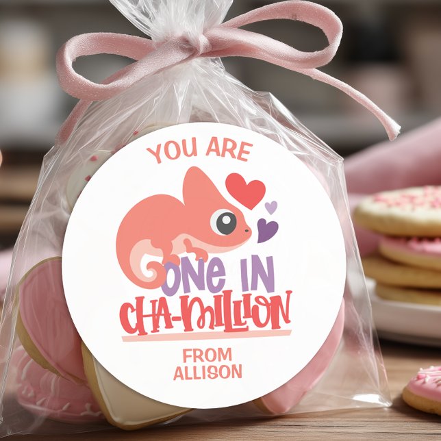 One in Chameleon Valentine's Day Classic Round Sticker (Personalized Valentine's Day Sticker )