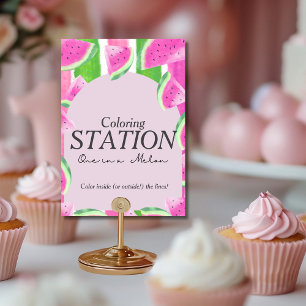 One in Melon Colour Station Pink Watermelon  Sign Invitation