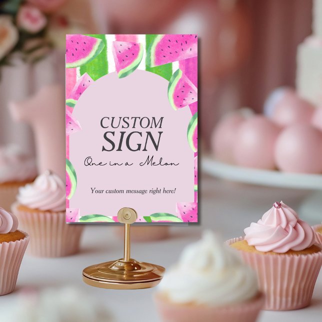 One in Melon Custom Pink Watermelon  Sign Invitation (One in Melon Custom Pink Watermelon Sign)