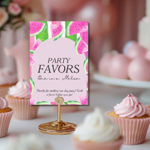 One in Melon Party Favor Pink Watermelon  Sign Invitation