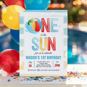 One In The Sun 1st Birthday Pool Party  Invitation