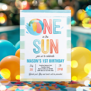 One In The Sun 1st Birthday Pool Party  Invitation