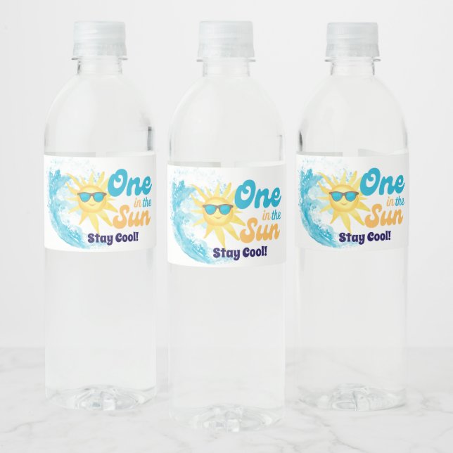 One in the Sun Beach Birthday Party – Stay Cool  Water Bottle Label (Bottles)