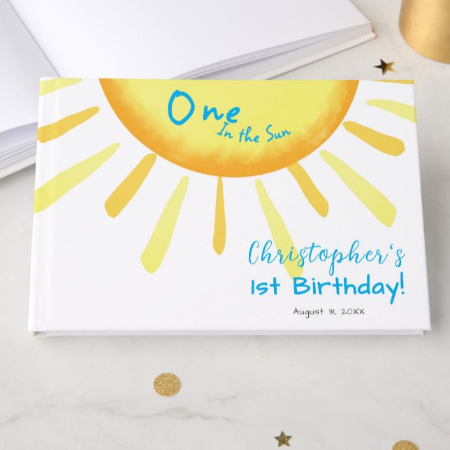 One In The Sun Blue First Birthday Custom Guest Book (Creator Uploaded)