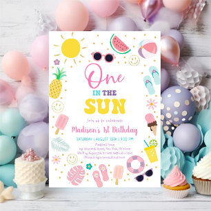 One in the Sun Boho Pool Party 1st Birthday Invitation