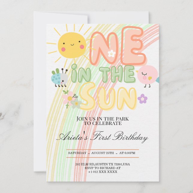 one in the  Sun First Birthday Invitation (Front)