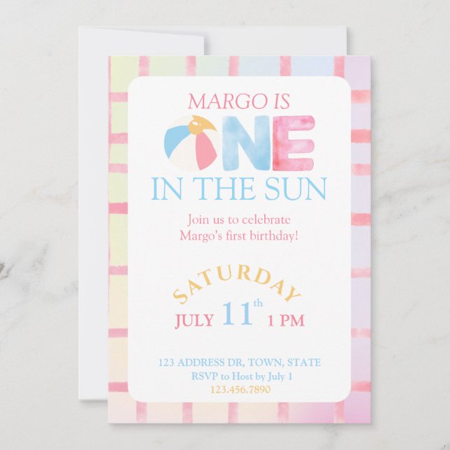 One in the sun first birthday party invitation (Front)