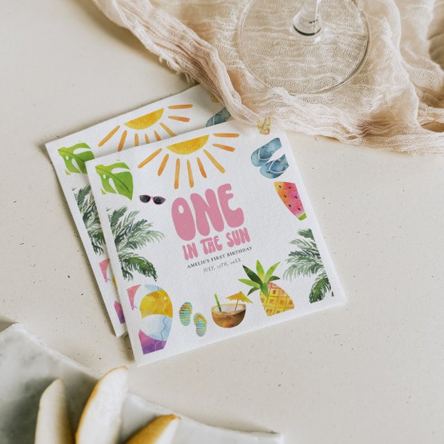 One in the Sun Girl 1st Birthday Party Napkin (Creator Uploaded)