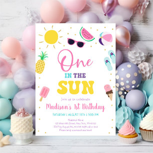 One in the Sun Girl Pool Party 1st Birthday Invitation