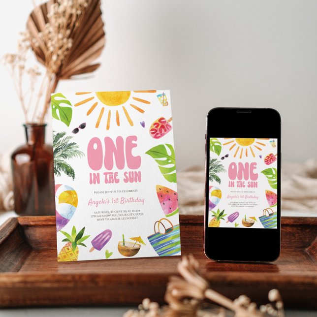 ONE in the Sun Pink Summer Birthday Invitation (Creator Uploaded)