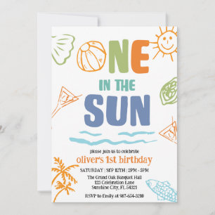 One in the Sun,Pool Party First Summer Birthday Invitation