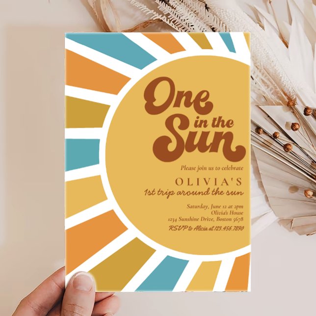 One In The Sun | Retro Boho Sunshine 1st Birthday Invitation (Creator Uploaded)