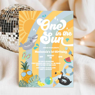 One In The Sun Summer Rainbow Sun 1st Birthday Invitation