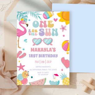 One In The Sun Summer Splish Splash 1st Birthday  Invitation