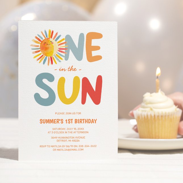 One in the Sun Sunshine Kids Birthday Party Invitation (Creator Uploaded)