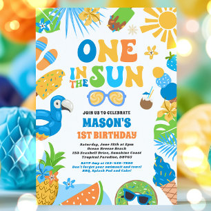 One In The Sun Tropical Beach 1st Birthday Party Invitation