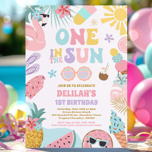 One In The Sun Tropical Beach 1st Birthday Party Invitation