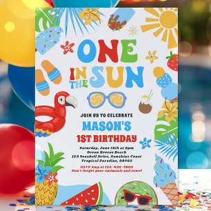 One In The Sun Tropical Beach 1st Birthday Party Invitation