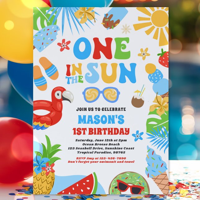 One In The Sun Tropical Beach 1st Birthday Party Invitation (Creator Uploaded)
